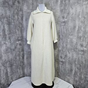 Vintage 80s Sears At Home Wear OS Ivory Teddy Bear Fleece House Coat Robe Sleep